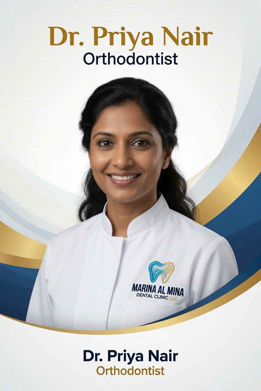 Dr. Priya Nair, Orthodontist at Marina Al Mina Dental Clinic